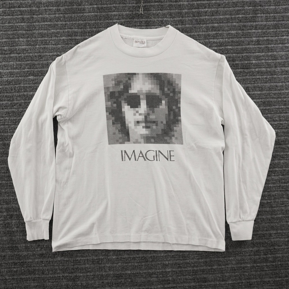 Vintage 70s Sunbelt John Lennon Imagine Album Long Sleeve Shirt L White Graphic
